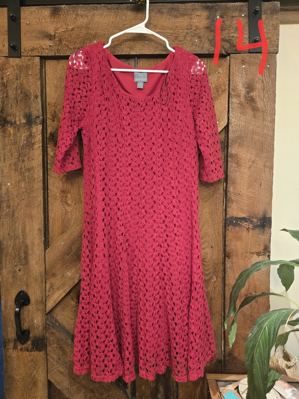 Rabbit Rabbit Rabbit Crochet Midi Dress in Deep Pink